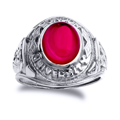 Silver  Red Oval Cabochon CZ London College Ring - ARN170