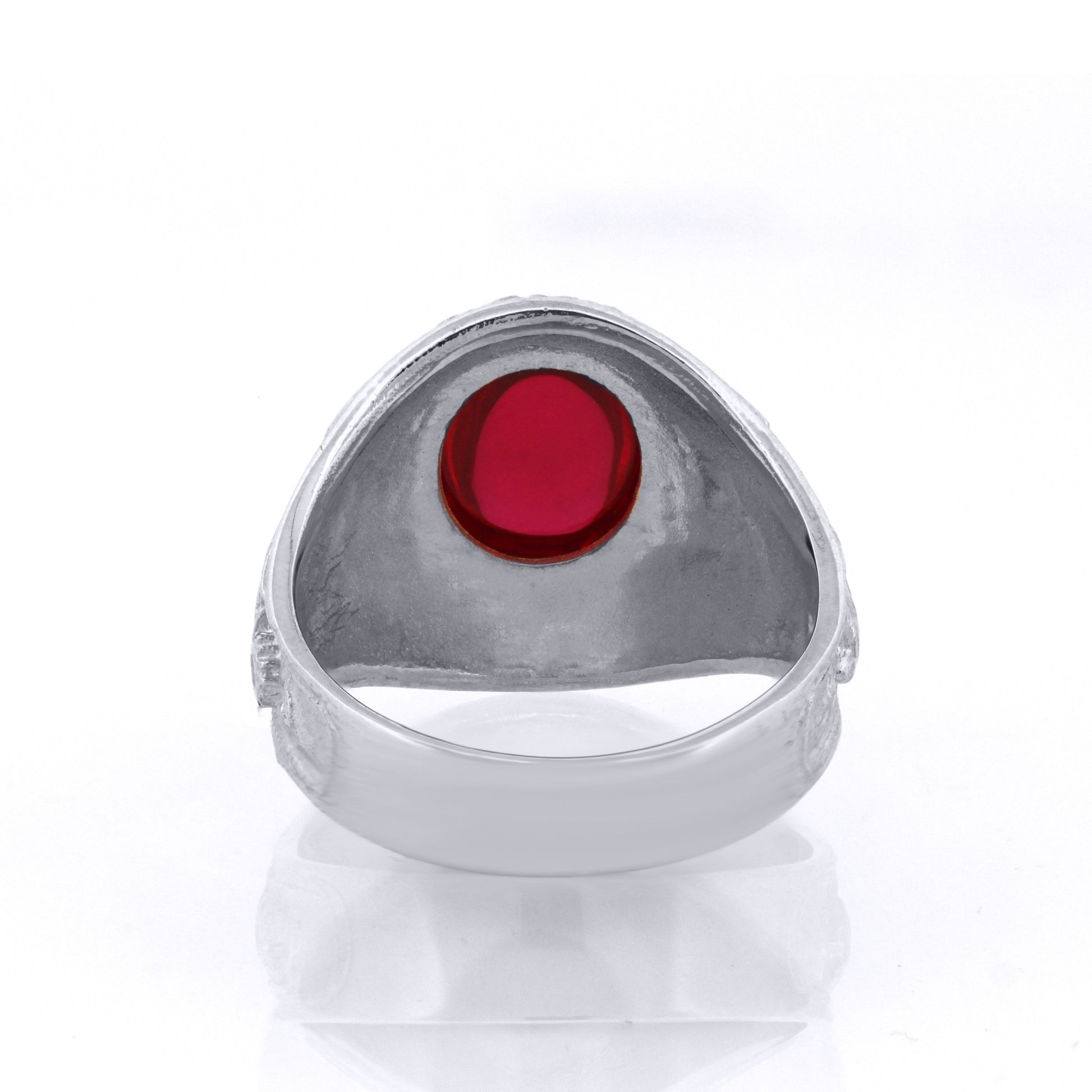 Silver  Red Oval Cabochon CZ London University College Ring - ARN170