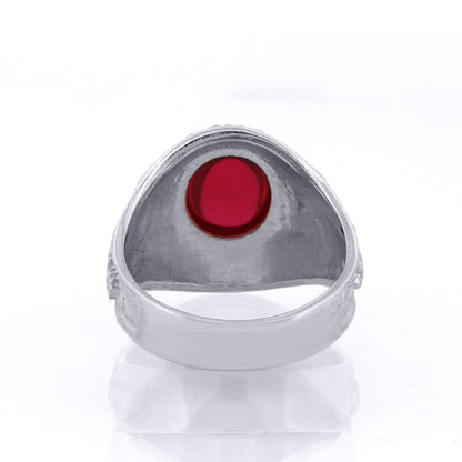 Silver  Red Oval Cabochon CZ London University College Ring - ARN170