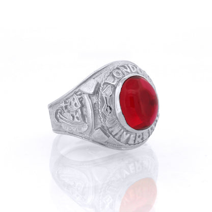 Silver  Red Oval Cabochon CZ London University College Ring - ARN170
