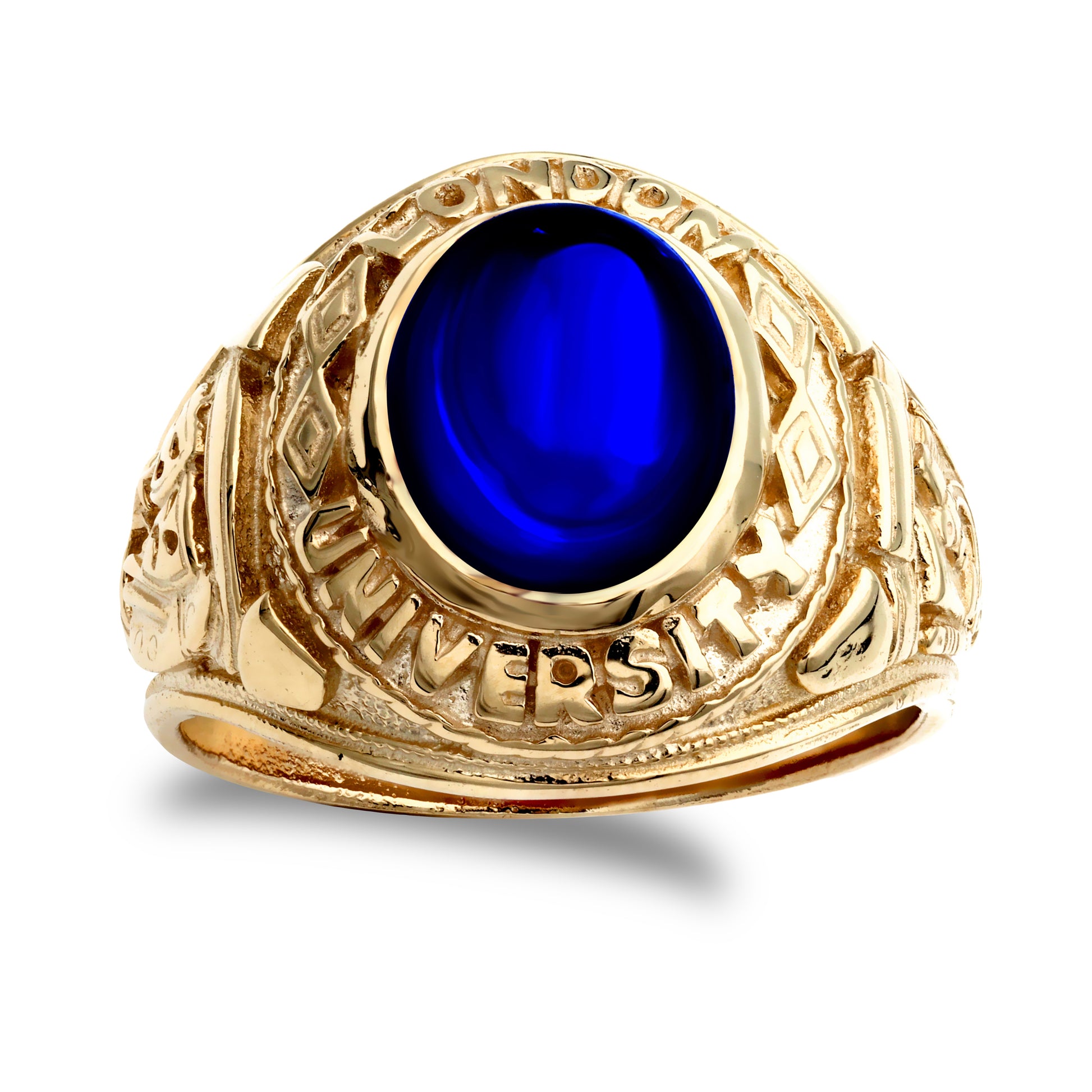 Gold-Plated Silver  Blue Oval Cabochon CZ London College Ring - ARN171-GP