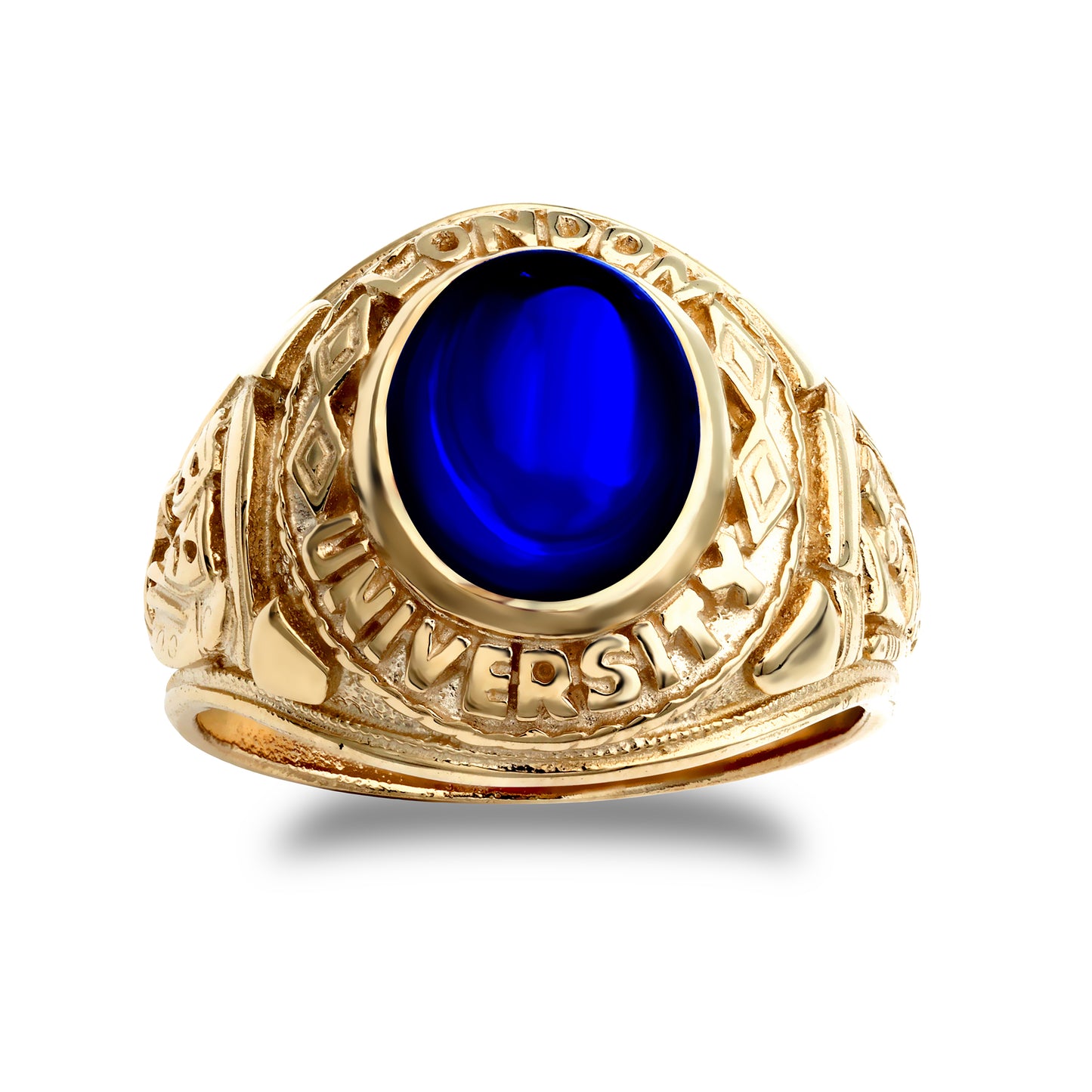 Gold-Plated Silver  Blue Oval Cabochon CZ London College Ring - ARN171-GP