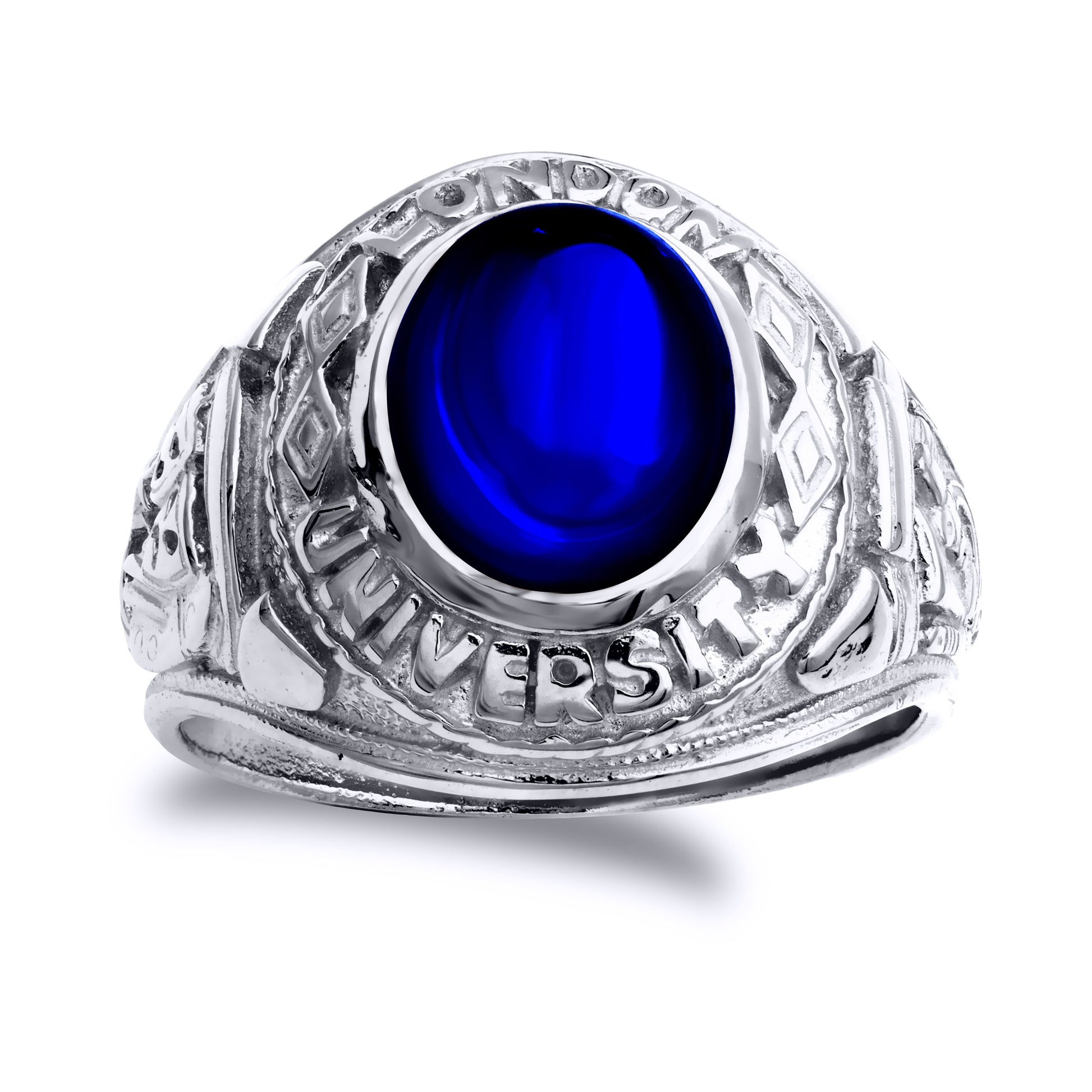 Silver  Blue Oval Cabochon CZ London College Ring - ARN171