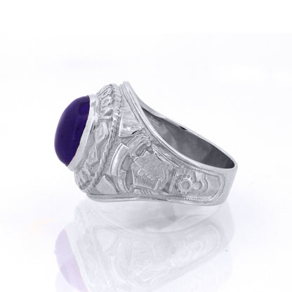 Silver  Blue Oval Cabochon CZ London College Ring - ARN171