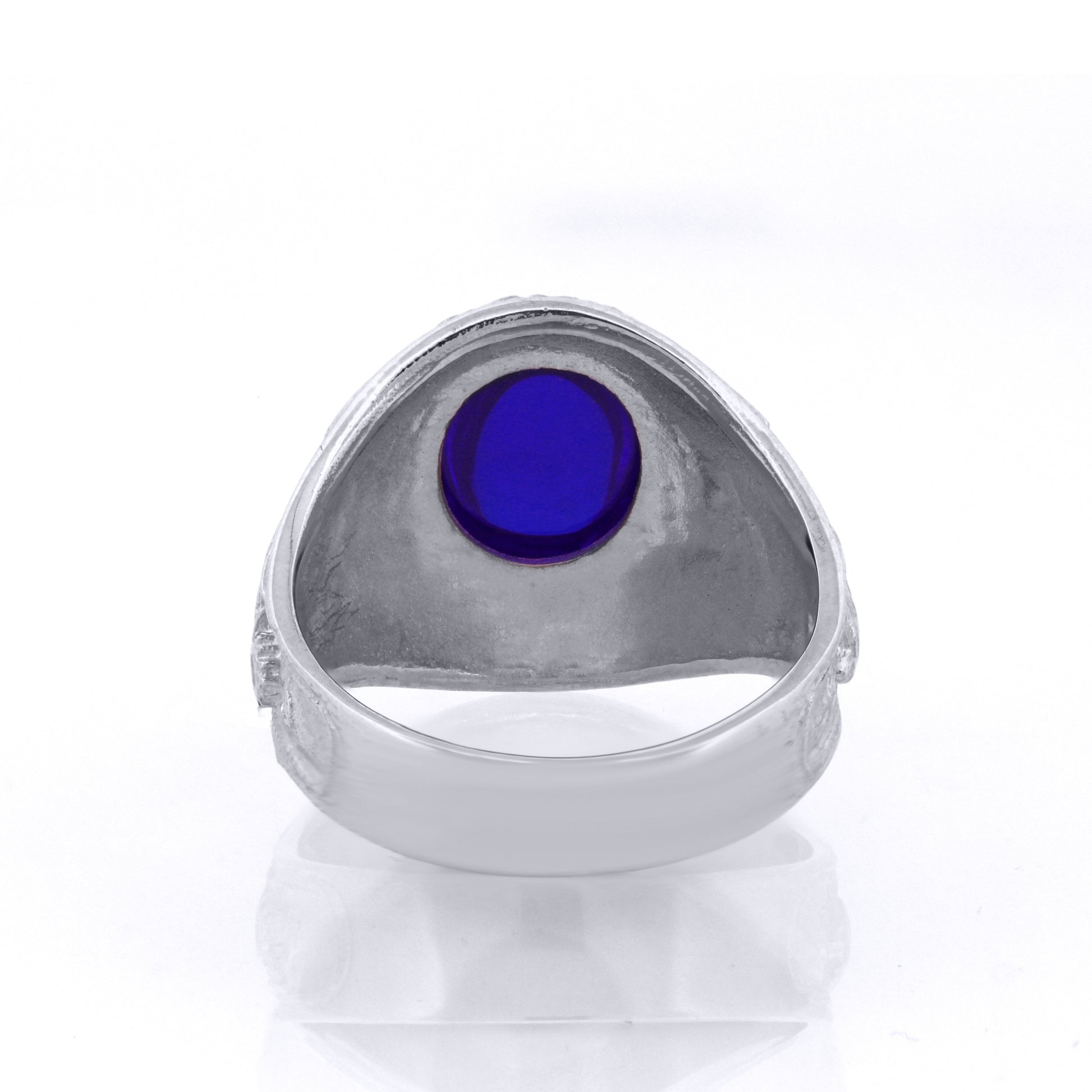 Silver  Blue Oval Cabochon CZ London College Ring - ARN171