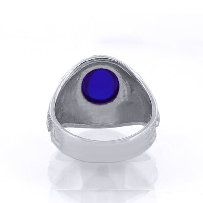 Silver  Blue Oval Cabochon CZ London College Ring - ARN171