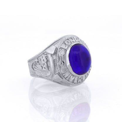 Silver  Blue Oval Cabochon CZ London College Ring - ARN171