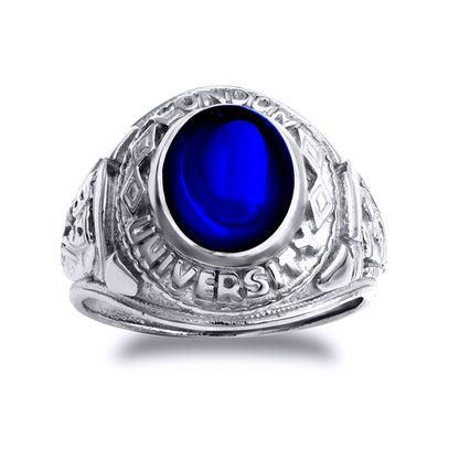 Silver  Blue Oval Cabochon CZ London College Ring - ARN171