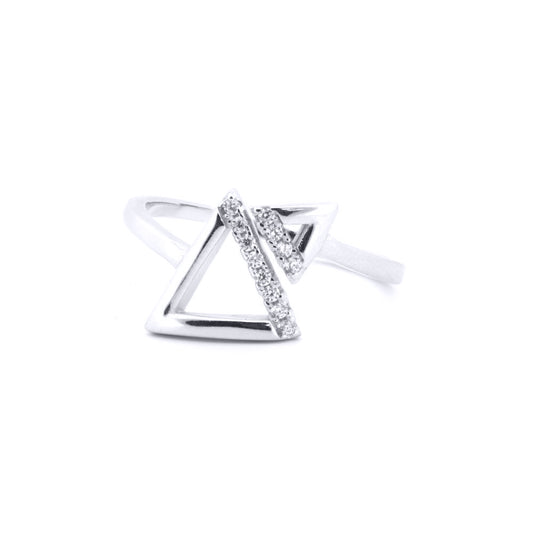 Silver  Round CZ Lil n Large Triangles Bypass Ring - ARN172