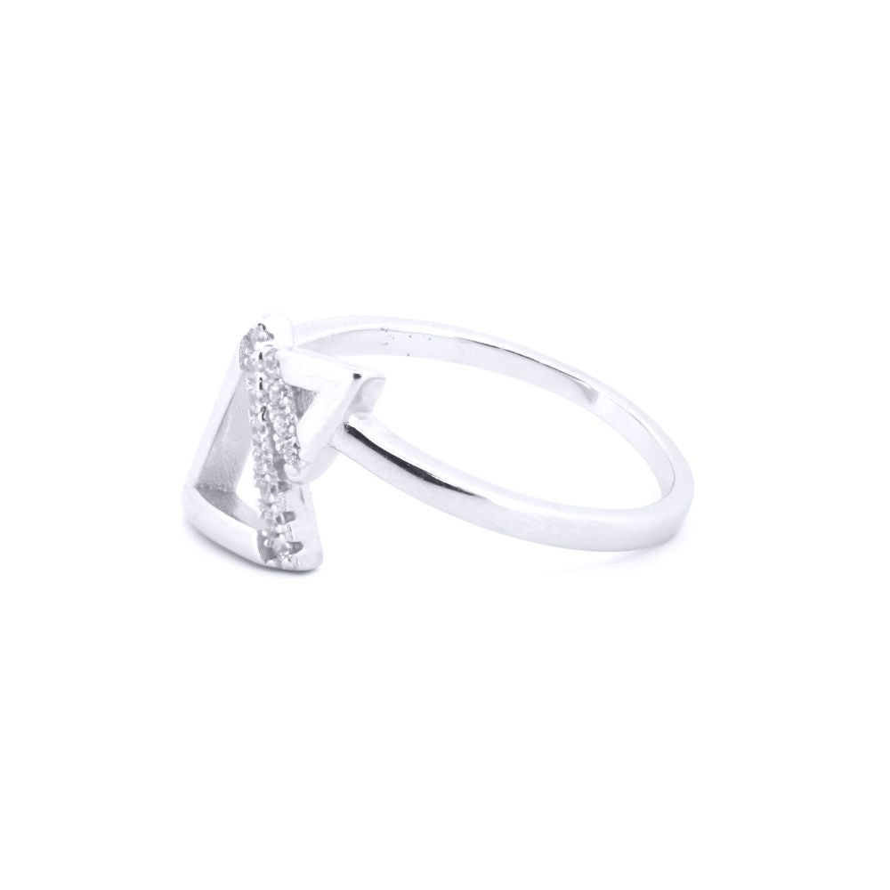 Silver  Round CZ Lil n Large Triangles Bypass Ring - ARN172