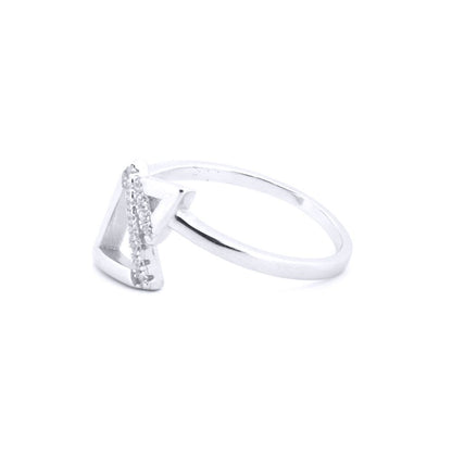 Silver  Round CZ Lil n Large Triangles Bypass Ring - ARN172