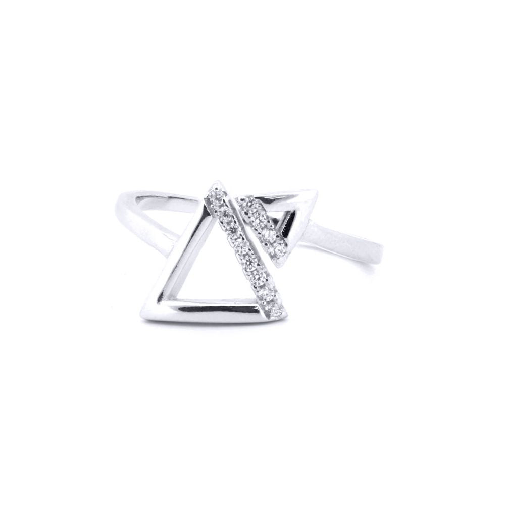 Silver  Round CZ Lil n Large Triangles Bypass Ring - ARN172