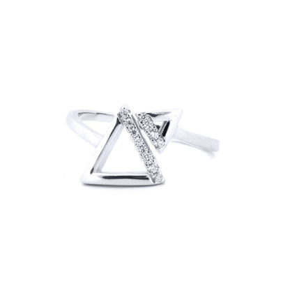 Silver  Round CZ Lil n Large Triangles Bypass Ring - ARN172