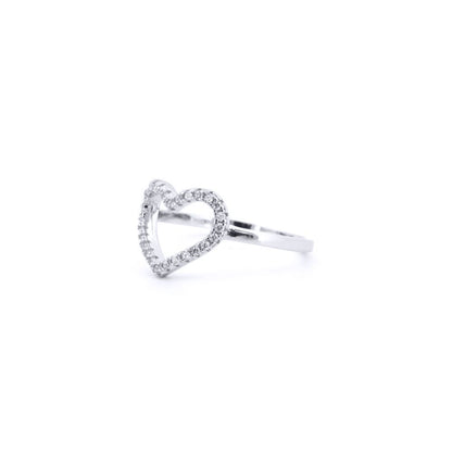 Silver  Round CZ Open Love Heart Charm Ring - ARN173