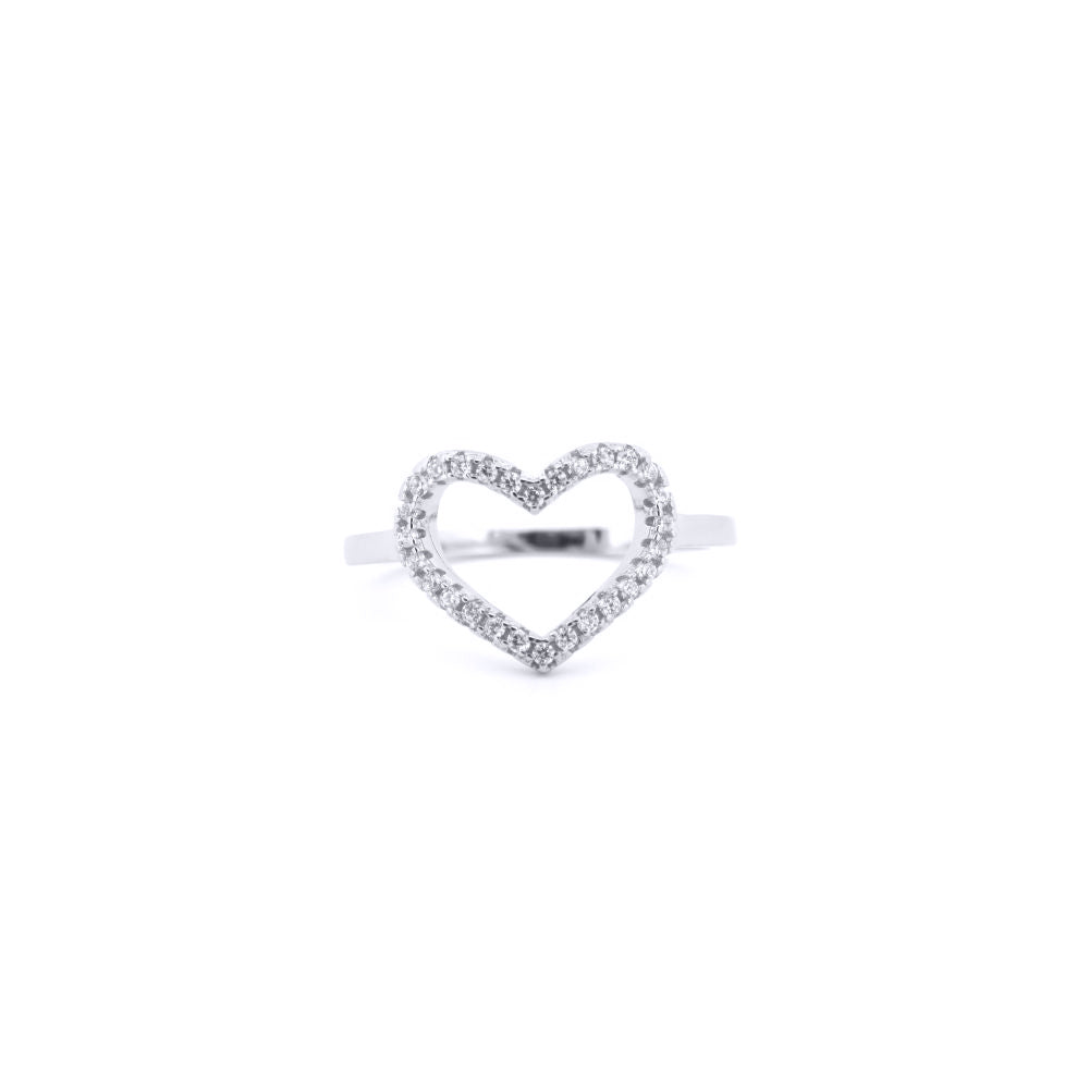 Silver  Round CZ Open Love Heart Charm Ring - ARN173