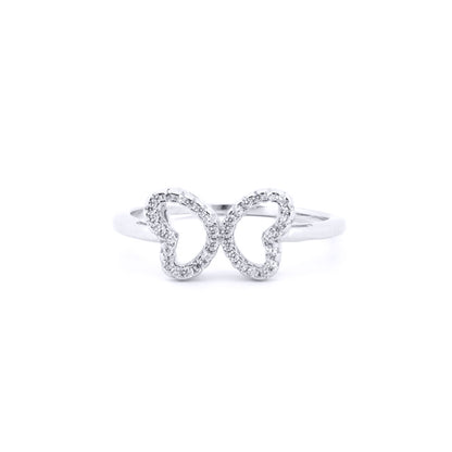 Silver  Round CZ Butterfly Outline Dress Ring - ARN174