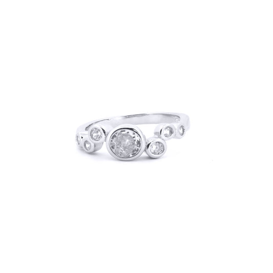 Silver  Round CZ Bubble Bezels Cluster Ring - ARN175