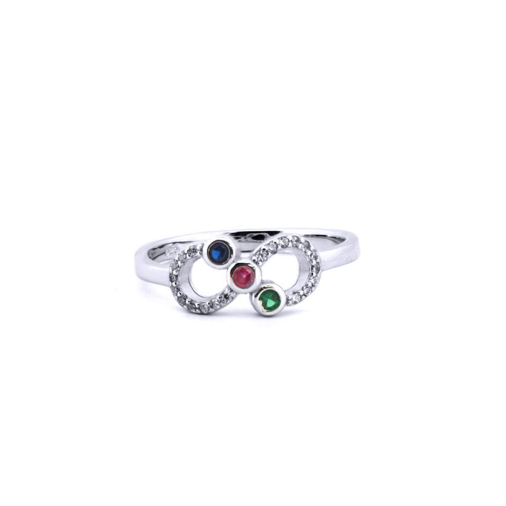 Silver  Red Green Blue CZ Infinity Figure 8 Symbol Cluster Ring - ARN177