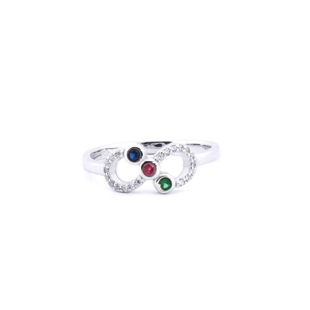 Silver  Red Green Blue CZ Infinity Figure 8 Symbol Cluster Ring - ARN177