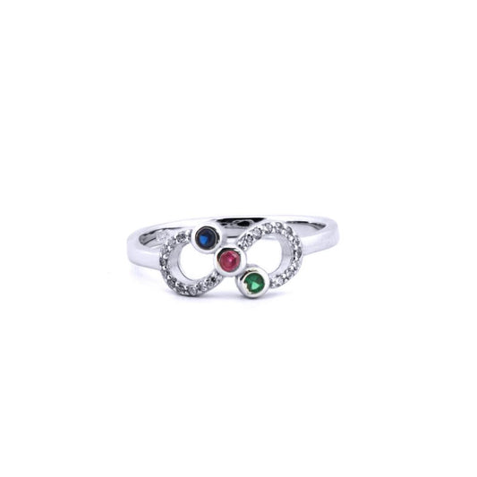 Silver  Red Green Blue CZ Infinity Figure 8 Symbol Cluster Ring - ARN177