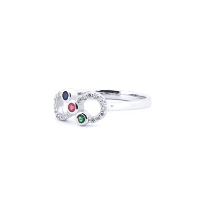 Silver  Red Green Blue CZ Infinity Figure 8 Symbol Cluster Ring - ARN177