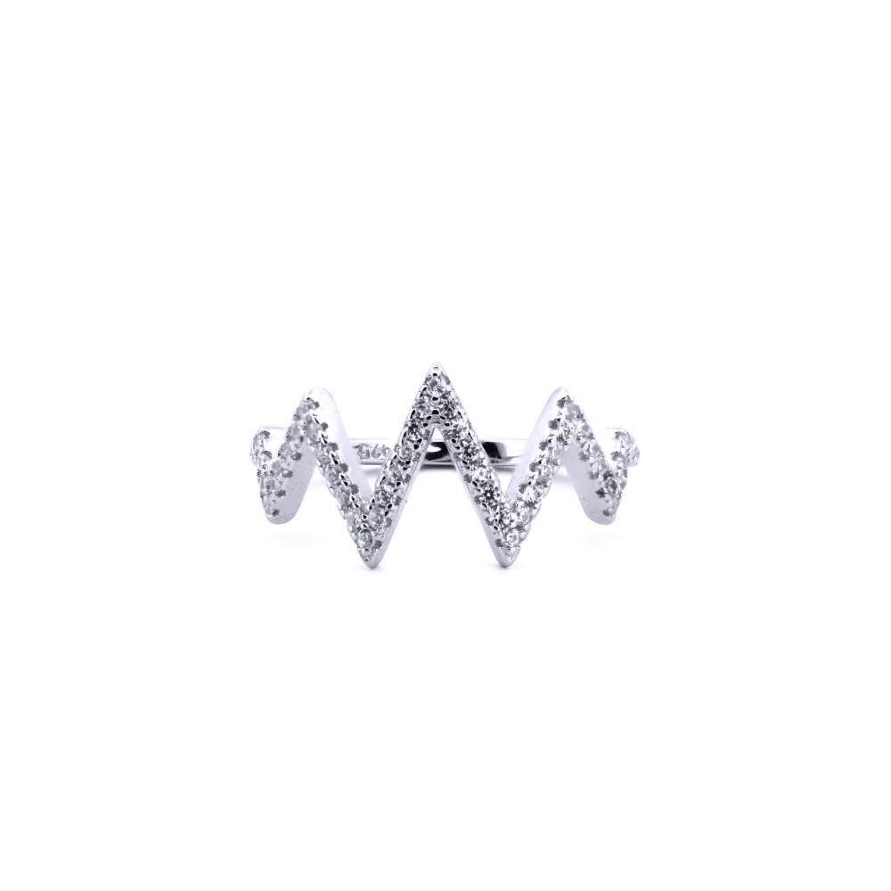 Silver  Round CZ Zig Zag Shockwave Cluster Ring - ARN179