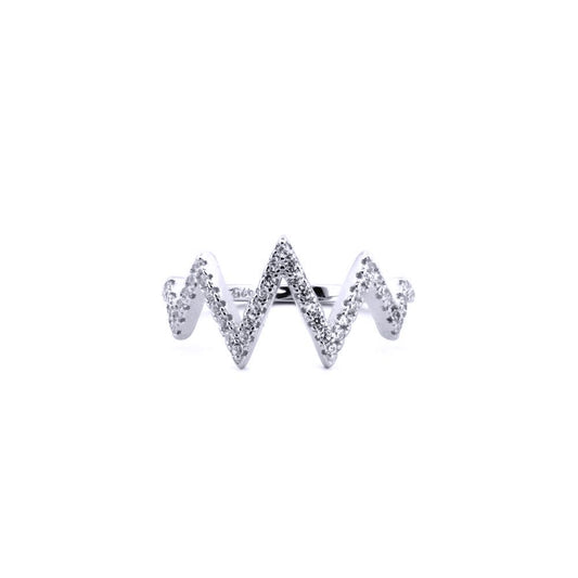 Silver  Round CZ Zig Zag Shockwave Cluster Ring - ARN179