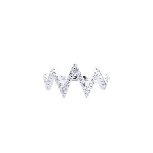 Silver  Round CZ Zig Zag Shockwave Cluster Ring - ARN179