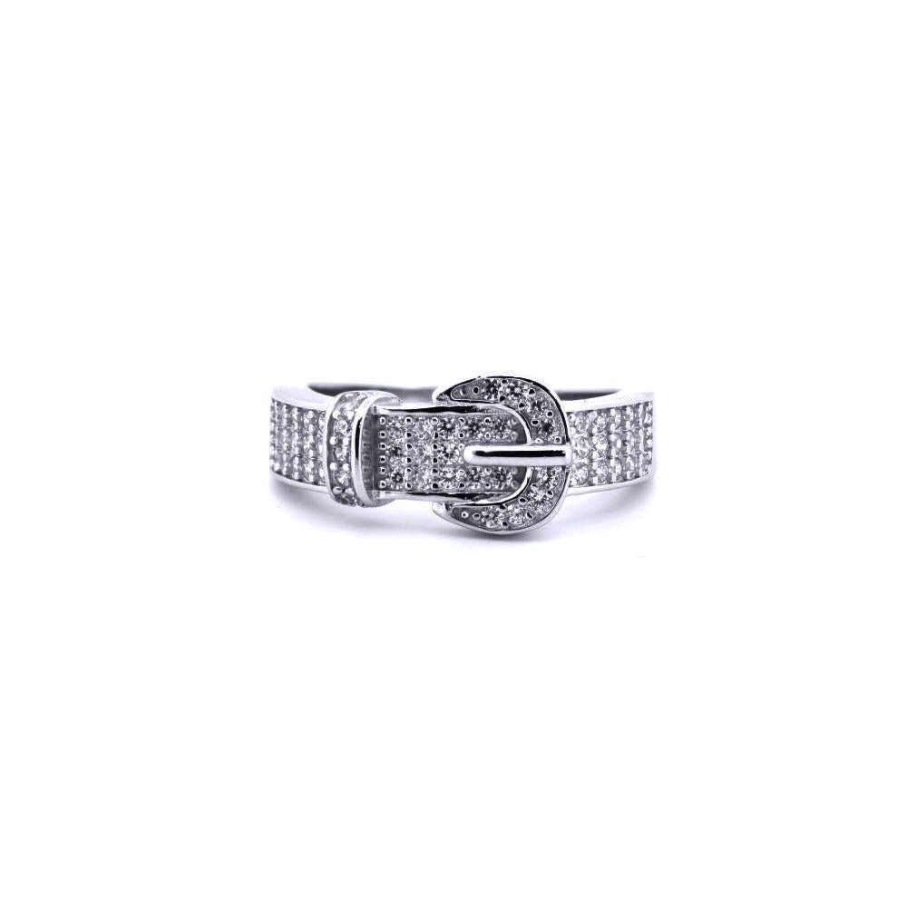Unisex Silver  Round CZ Encrusted Belt Buckle Ring - ARN180