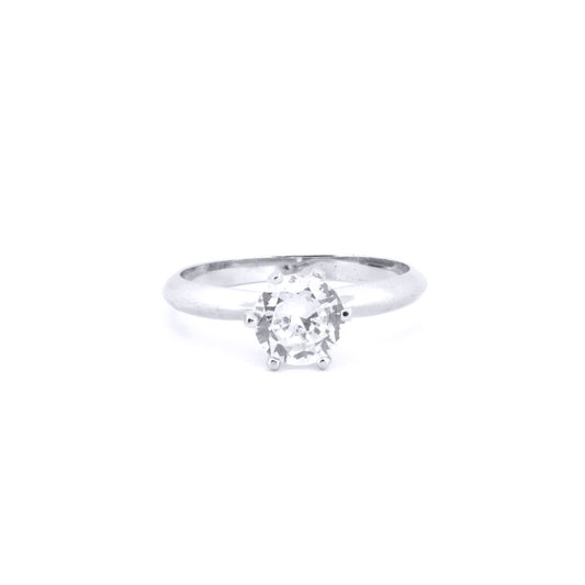 Silver  Round CZ 6 Claw Solitaire Ring - ARN181