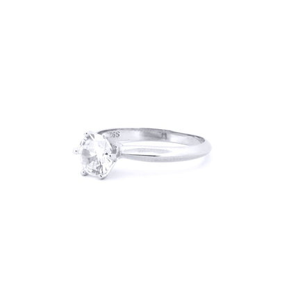 Silver  Round CZ 6 Claw Solitaire Ring - ARN181