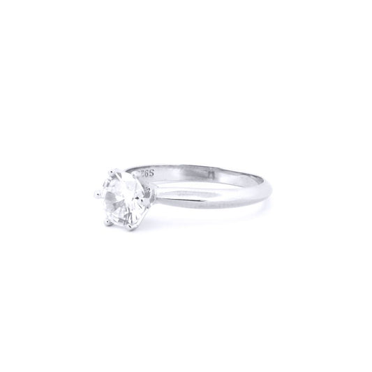 Silver  Round CZ 6 Claw Solitaire Ring - ARN181
