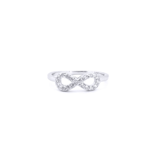 Silver  Round CZ Encrusted Infinity Figure 8 Symbol Charm Ring - ARN182