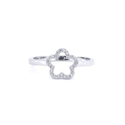 Silver  Round CZ Daisy Flower Outline Dress Ring - ARN183