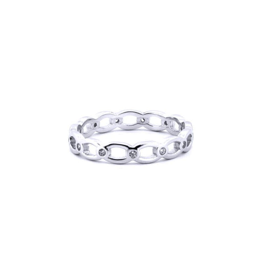 Unisex Silver  Round CZ Station Oval Link Chain Ring - ARN184