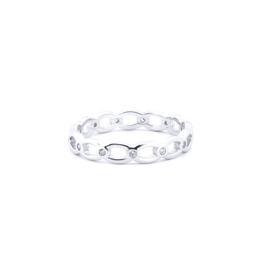 Unisex Silver  Round CZ Station Oval Link Chain Ring - ARN184