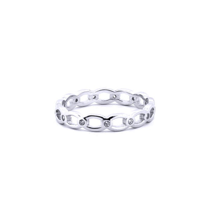 Unisex Silver  Round CZ Station Oval Link Chain Ring - ARN184