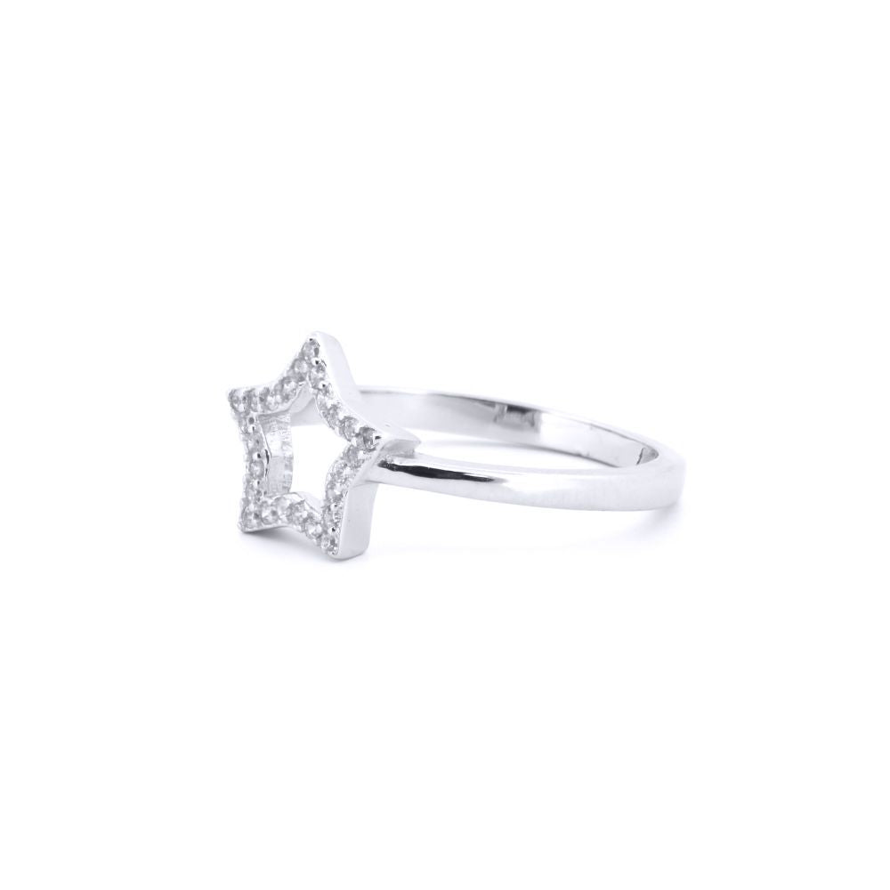 Silver  Round CZ Super Star Outline Encrusted Charm Ring - ARN185