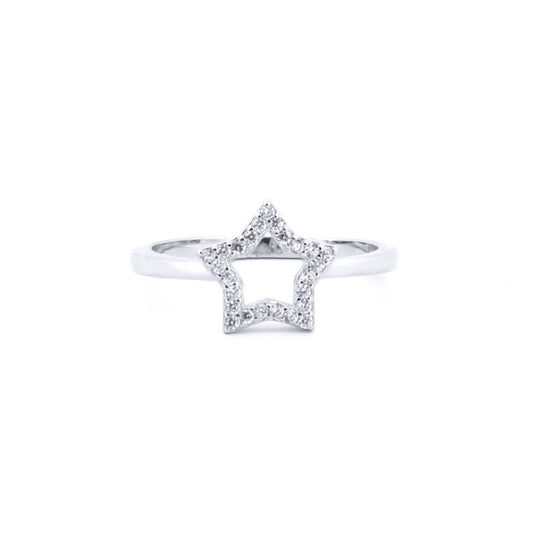 Silver  Round CZ Super Star Outline Encrusted Charm Ring - ARN185