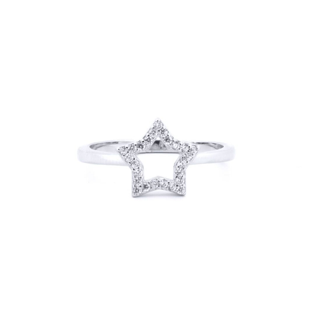 Silver  Round CZ Super Star Outline Encrusted Charm Ring - ARN185