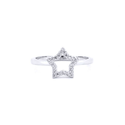 Silver  Round CZ Super Star Outline Encrusted Charm Ring - ARN185