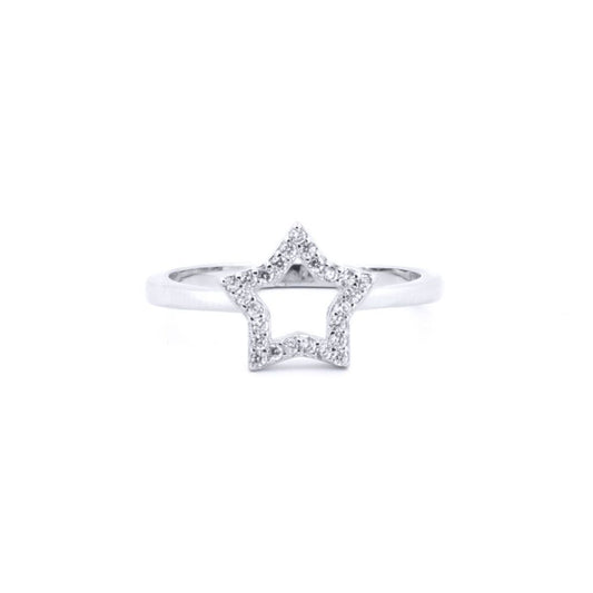 Silver  Round CZ Super Star Outline Encrusted Charm Ring - ARN185