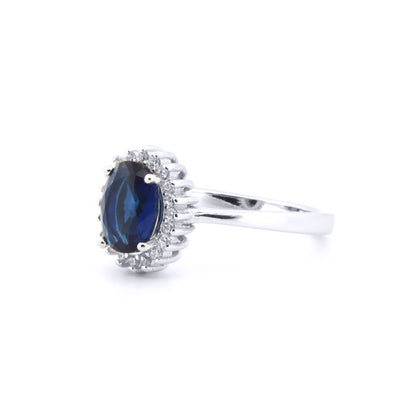 Silver  Blue Oval CZ Royal Princess Kate Majestic Cluster Ring - ARN189B