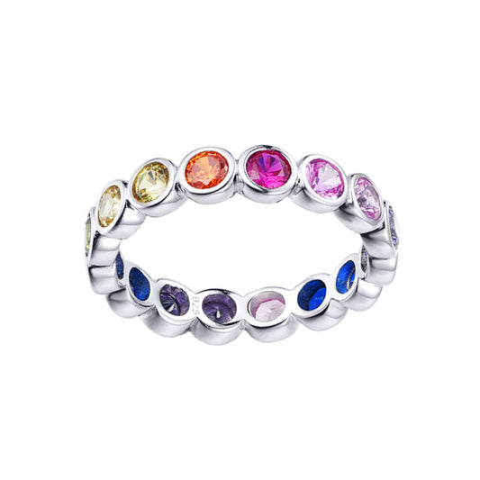 Unisex Silver  Rainbow CZ Bubble Bezel Aurora Full Eternity Ring - ARN192