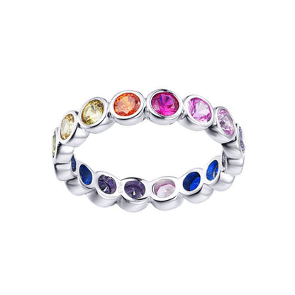 Silver  Rainbow CZ Bubble Bezel Aurora Full Eternity Ring 4mm - ARN192