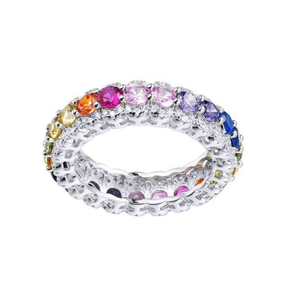 Silver  Rainbow CZ Semi Halo Aurora Scalloped Full Eternity Ring - ARN193