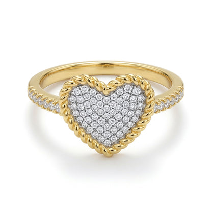 Gold-plated Silver  CZ Rope Edge Encrusted Love Heart Cluster Ring - ARN196
