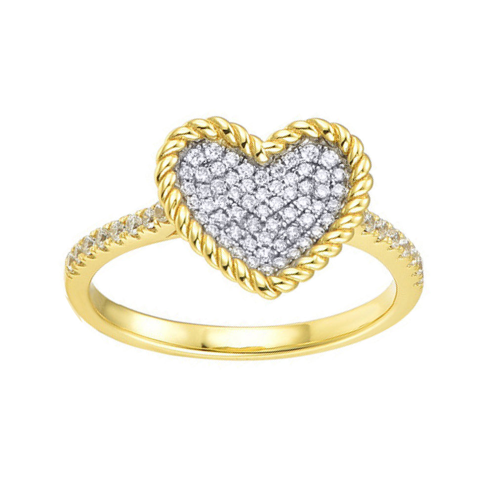 Gold-plated Silver  CZ Rope Edge Encrusted Love Heart Cluster Ring - ARN196