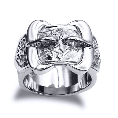 Mens Solid Rhodium-plated Silver  Double Buckle Ring - ARN200