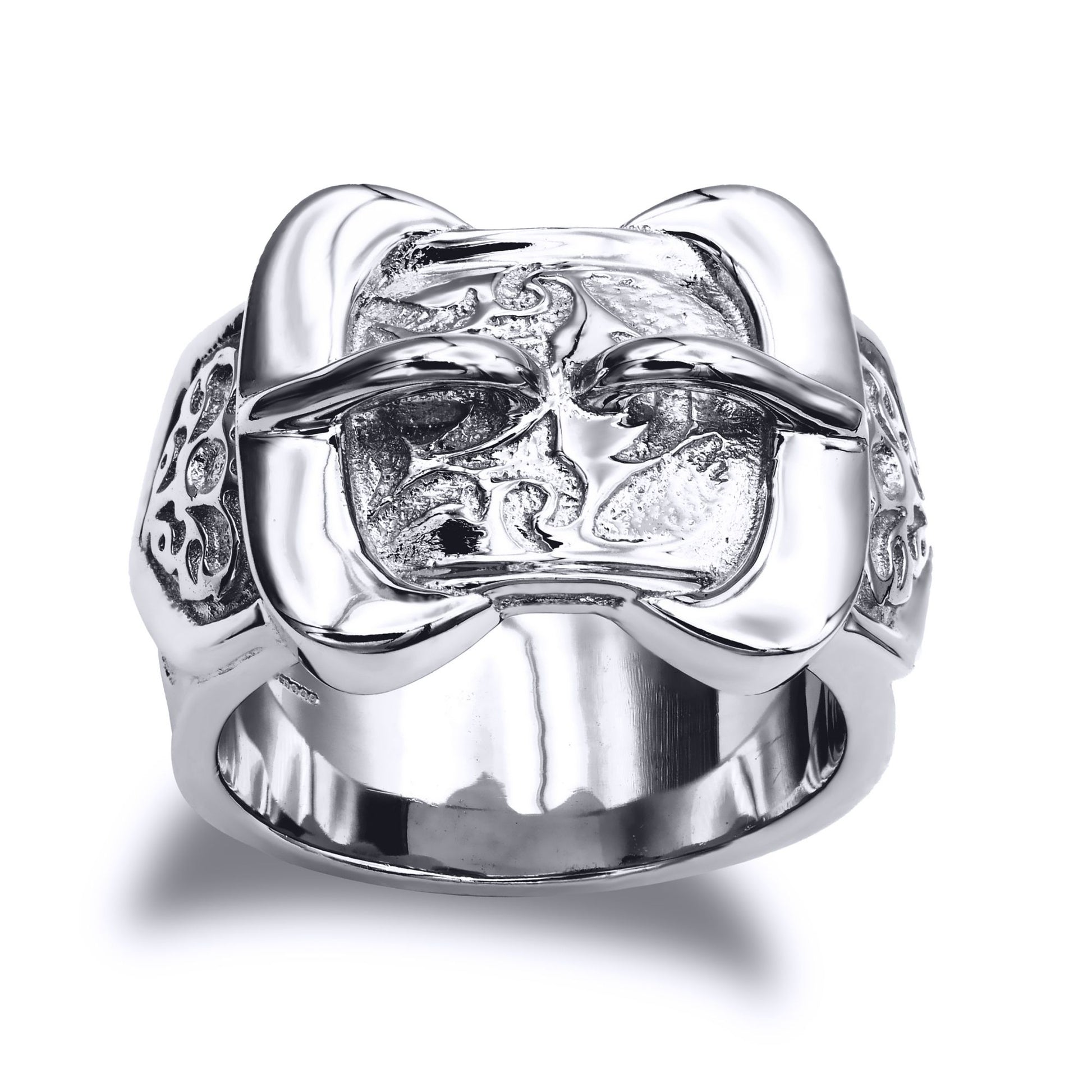 Mens Solid Rhodium-plated Silver  Double Buckle Ring - ARN200